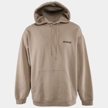 Pre Owned Balenciaga Unisex Brown Logo Embroidered Cotton Hooded Sweatshirt M