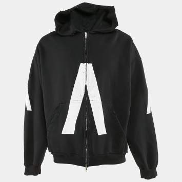Pre Owned Balenciaga Black Distressed Cotton Archive Series Zip Up Hoodie XS