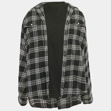 Pre Owned Balenciaga Black Checks Cotton Oversized Ttrompe L'œil Shirt M
