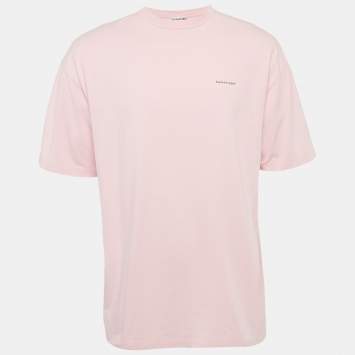 Pre Owned Balenciaga Pink Logo Print Jersey Crewneck T-Shirt M