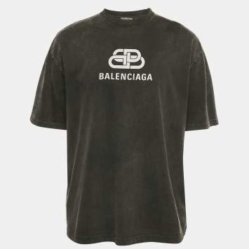 Pre Owned Balenciaga Charcoal Black Logo Print Jersey Oversized T-Shirt L