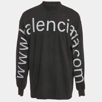 Pre Owned Balenciaga Unisex Black Brand Website Embroidered Cotton Distressed Sweatshirt M