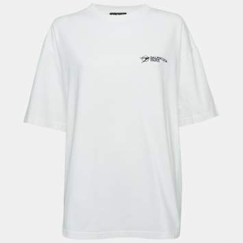 Pre Owned Balenciaga White Logo Embroidery Cotton Crew Neck T-Shirt S