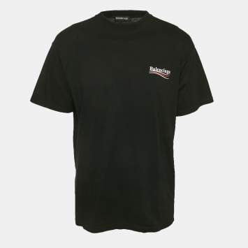 Pre Owned Balenciaga Black Logo Print Cotton Crew Neck T-Shirt S