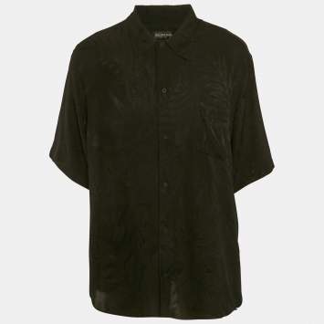 Pre Owned Balenciaga Black Patterned Silk Buttoned Half Sleeve Shirt M