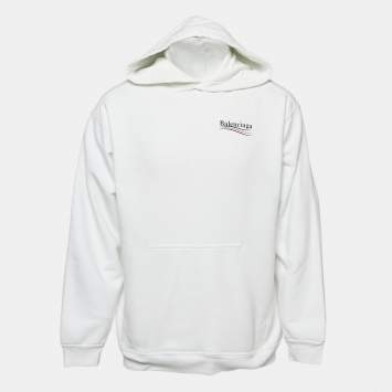 Balenciaga White Political Campaign Cotton Knit Hoodie L