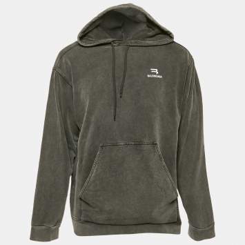 Balenciaga Unisex Grey Logo Embroidered Cotton Hoodie XS