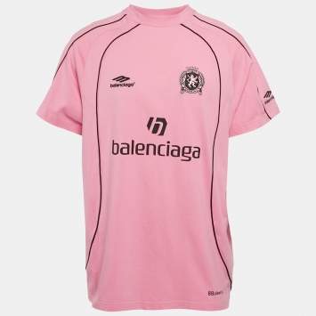 Pre Owned Balenciaga Unisex Pink Jersey Paris Soccer Oversized T-shirt L