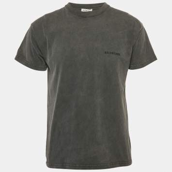 Pre Owned Balenciaga Grey Logo Embroidered Jersey T-Shirt XS