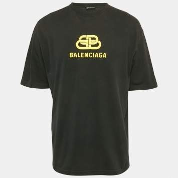 Pre Owned Balenciaga Black Logo Print Jersey T-Shirt M