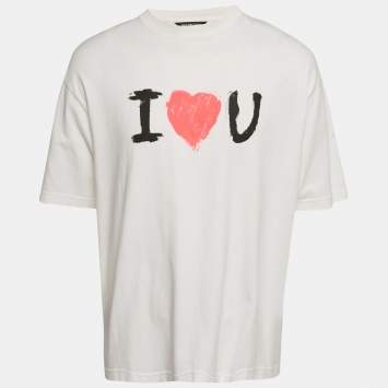 Pre Owned Balenciaga White I Love You Printed Cotton Oversized Distressed T-Shirt M
