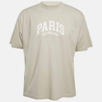 Balenciaga Grey Cotton Logo Print Crewneck T-Shirt XS