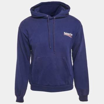 Balenciaga Blue Campaign Print Cotton Knit Hoodie S 