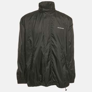 Balenciaga Black Logo Print Nylon Oversized Wind Breaker Jacket M