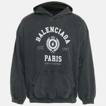 Pre Owned Balenciaga Unifit Grey Varsity Print Cotton Hoodie XL