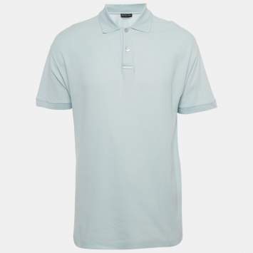 Pre Owned Balenciaga Blue Europe Print Cotton Pique Polo T-Shirt XS