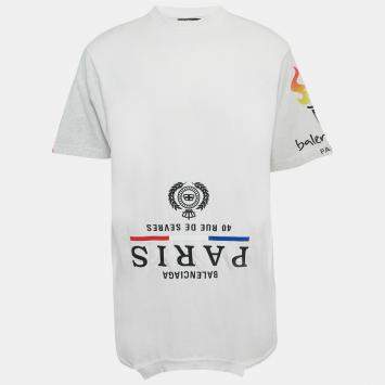 Pre Owned Balenciaga Unisex Grey Distressed Jersey Upside Down T-shirt L