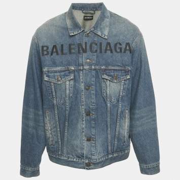 Pre Owned Balenciaga Blue Logo Embroidered Button Front Denim Jacket XS