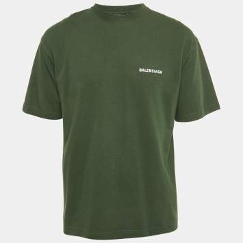 Pre Owned Balenciaga Olive Green Logo Embroidered Cotton T-Shirt S 