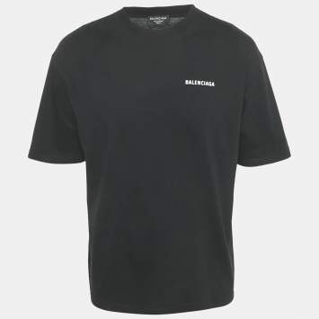 Pre Owned Balenciaga Black Logo Print Cotton Crew Neck Oversized Unisex T-Shirt XS