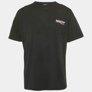 Pre Owned Balenciaga Black Logo Print Cotton T-Shirt L