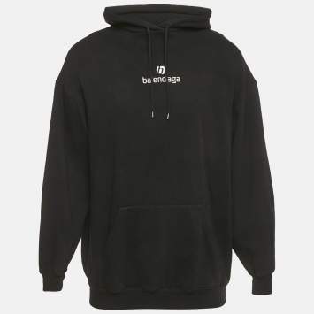 Pre Owned Balenciaga Black Sponsor Logo Embroidered Cotton Hoodie XS