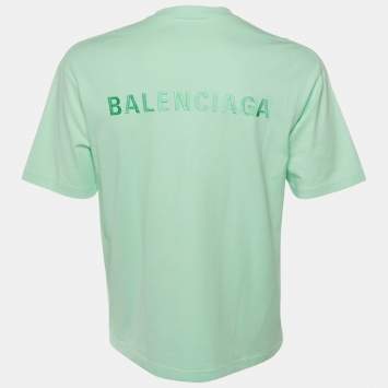 BALENCIAGA Tシャツ　レアカラー　ネオン　新品　Ｓ Balenciaga Neon Green Logo Printed Cotton Long Sleeve Oversized T