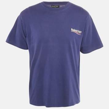 مملوكة مسبقًا Balenciaga Blue Logo Printed Cotton Knit Oversized T-Shirt M
