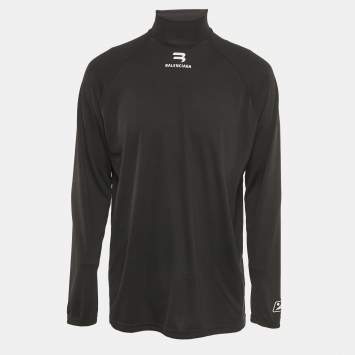 مملوكة مسبقًا Balenciaga Activewear Black Logo Print Jersey Long Sleeve T-Shirt M