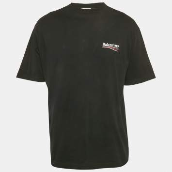 مملوكة مسبقًا Balenciaga Black Logo Printed Cotton Knit Oversized T-Shirt XS