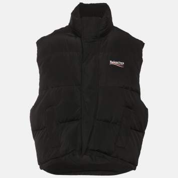 مملوكة مسبقًا Balenciaga Black Political Campaign Nylon Oversized Puffer Vest S