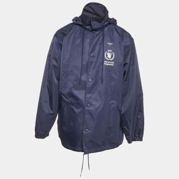 Pre Owned جاكيت بالنسياجا نيلون مطبوع WFP أزرق كحلي كبير الحجم مقاس صغير - سمول