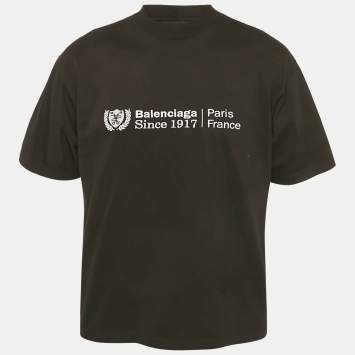 Pre Owned تي شيرت بالنسياغا جيرسي مطرز بشعار أسود للجنسين مقاس صغير جداً