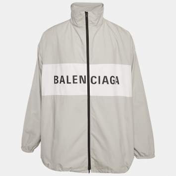 مملوكة مسبقًا Balenciaga Unisex Grey Logo Print Oversized Jacket XS