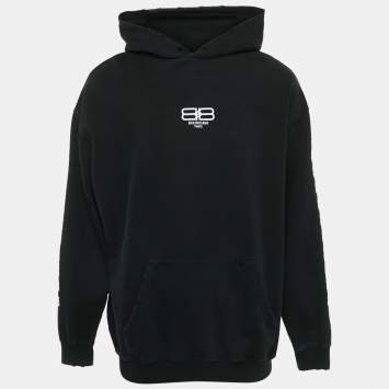 مملوكة مسبقًا هودي بالنسياغا قطن مطبوع عليه شعار أسود كبير جدًا<|disc_score|>1