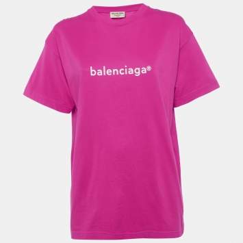 Pre Owned Balenciaga Unisex Pink Logo Print Jersey T-Shirt S