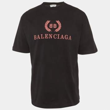 Pre Owned Balenciaga Black Logo Print Jersey T-Shirt XS