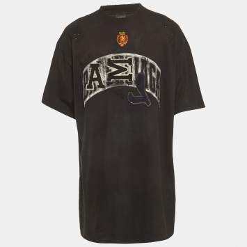 Pre Owned Balenciaga Unisex Black Distressed Jersey Oversized T-Shirt XL