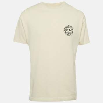 Pre Owned Balenciaga Unisex Cream Embroidered Jersey T-Shirt XS