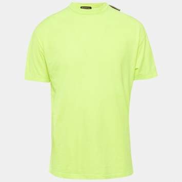 Pre Owned Balenciaga Neon Green Jersey Logo Detail Oversized T-Shirt XXS