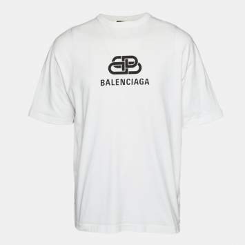 Pre Owned Balenciaga White Logo Print Jersey Crewneck T-Shirt XS