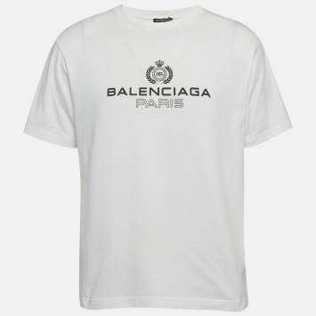 مملوكة مسبقًا Balenciaga White Logo Print Jersey T-Shirt S