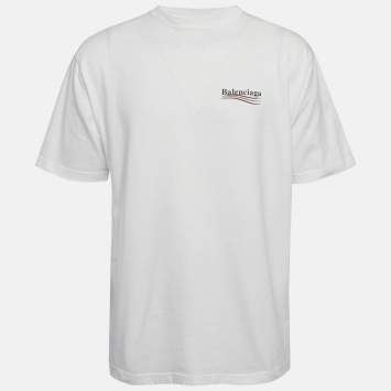 مملوكة مسبقًا Balenciaga White Political Campaign Print Jersey T-Shirt S