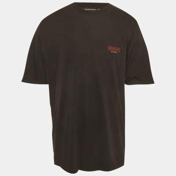 Pre Owned Balenciaga Black Printed Jersey Oversized T-Shirt L