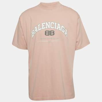 مملوكة مسبقًا Balenciaga Light Pink Logo Printed Cotton Knit Distressed T-Shirt S