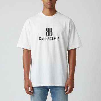 Pre Owned Balenciaga Pale Grey Nano BB Logo Cotton Unisex Crew Neck T-Shirt L