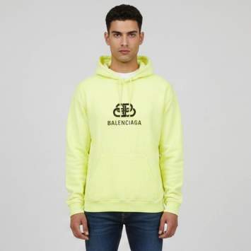 Pre Owned Balenciaga Neon Yellow Logo Graphic Cotton Knit Hoodie S