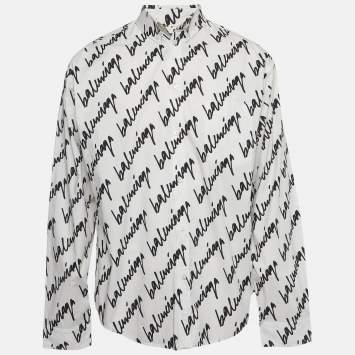 Pre Owned Balenciaga Unisex Monochrome New Scribble Print Cotton Button Down Shirt XS