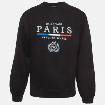 Pre Owned Balenciaga Black Paris Flag Embroidered Cotton Knit Sweatshirt XS