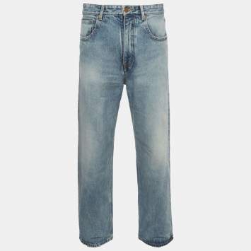 Pre Owned Balenciaga Unisex Blue Faded Denim Straight Leg Jeans XS/Waist 30"